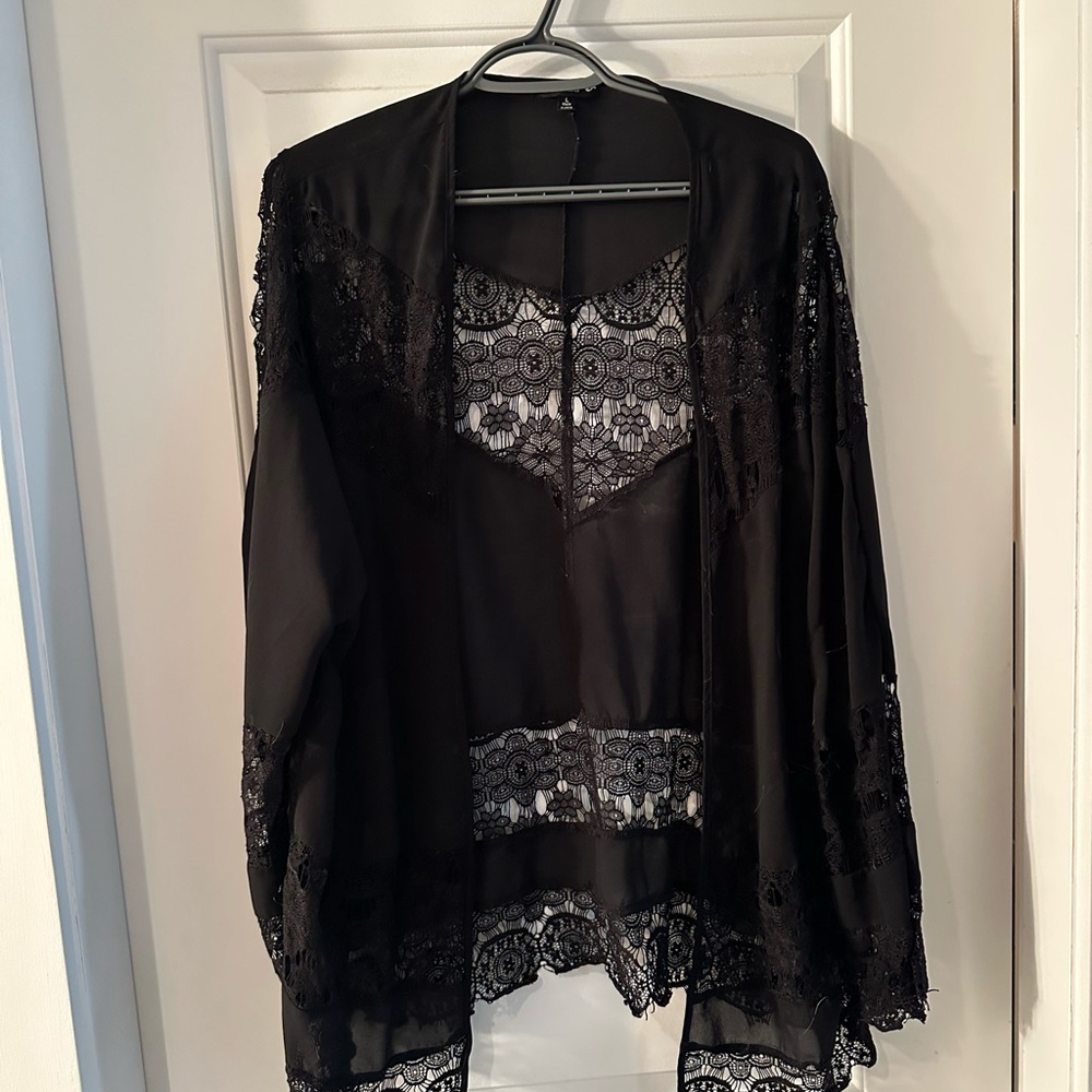 Urban Outfitters Black Lace Kimono Top